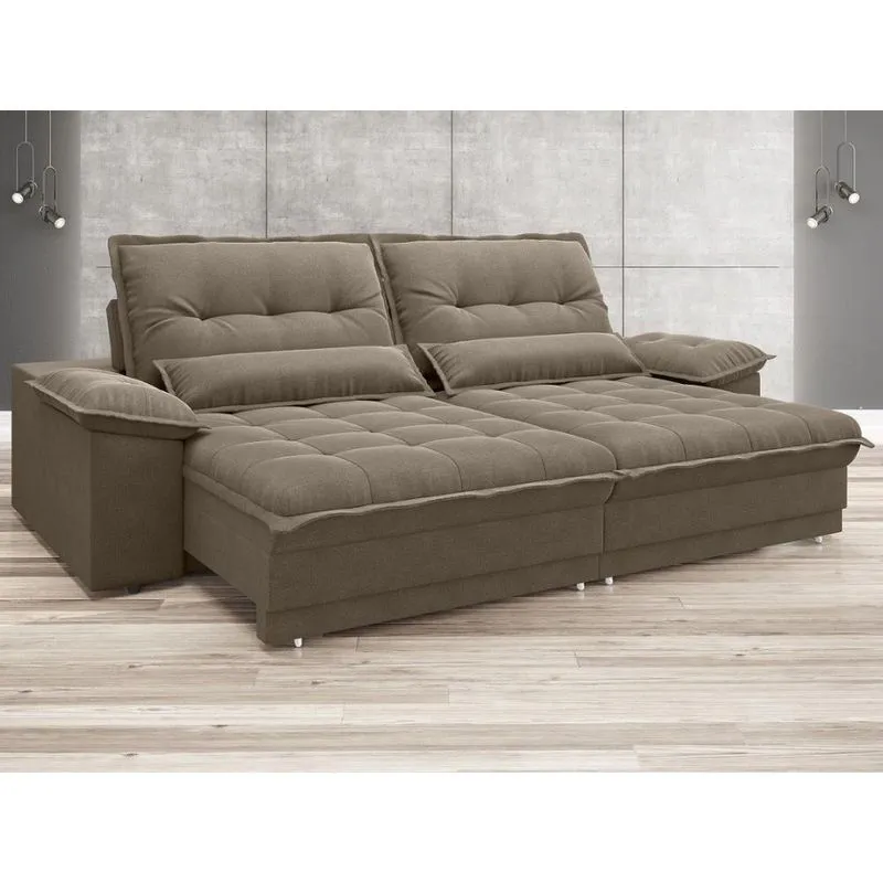 Sofá Bergamo 2,50m Assento Retrátil e Reclinável Velosuede Capuccino - netsofas