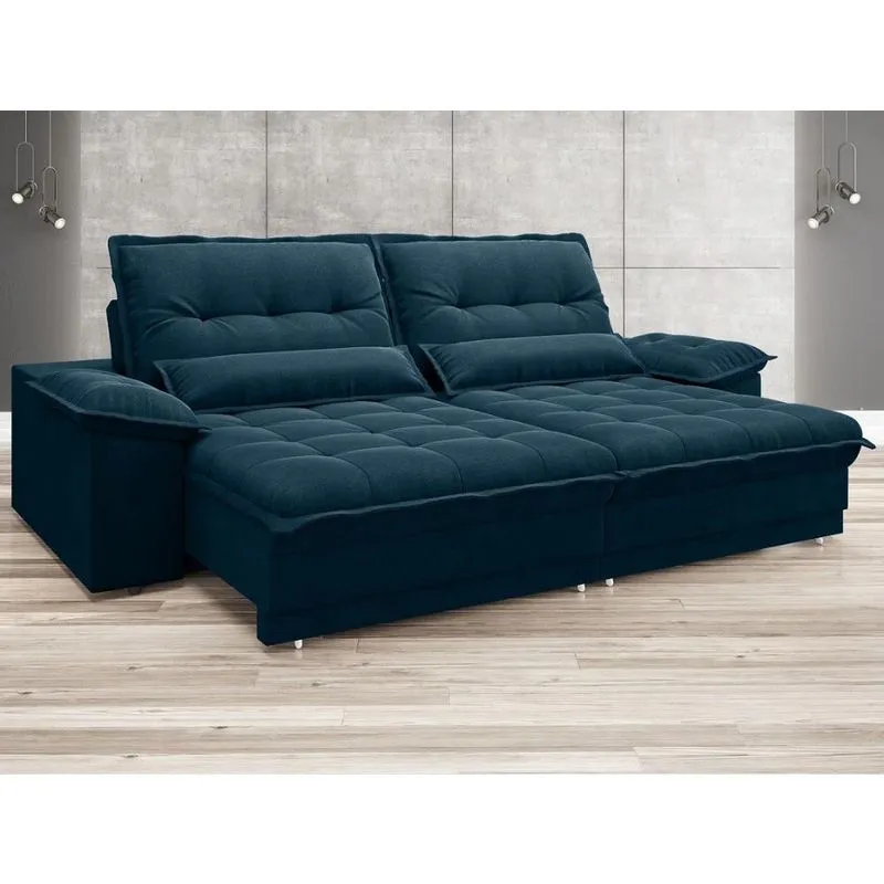 Sofá Bergamo 2,50m Assento Retrátil e Reclinável Velosuede Royal - netsofas
