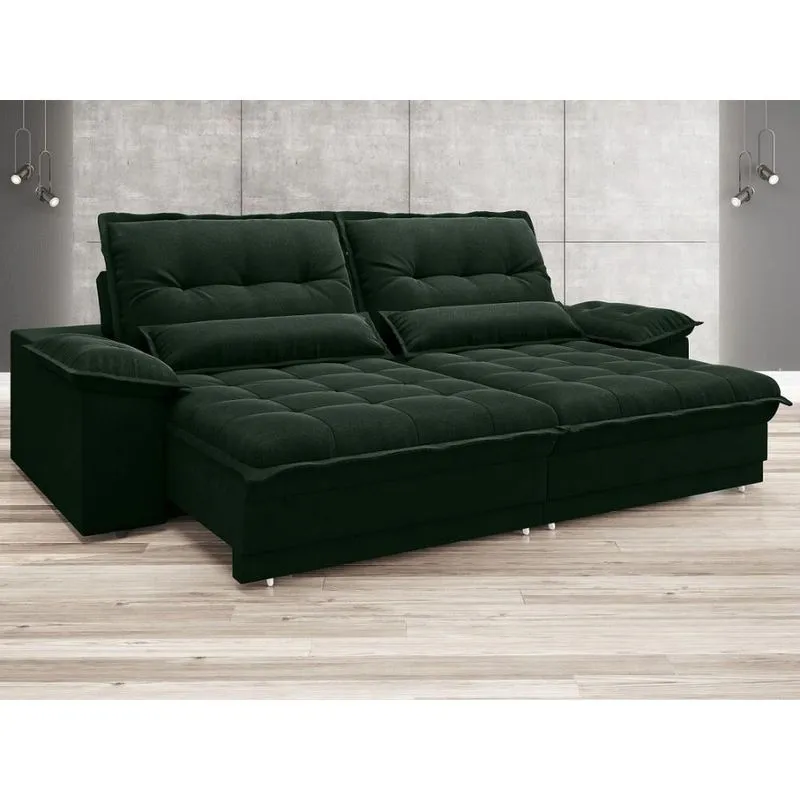 Sofá Bergamo 2,50m Assento Retrátil e Reclinável Velosuede Verde - netsofas