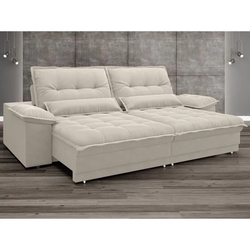 Sofa Bergamo 2,90m Assento Retratil e Reclinavel Velosuede Areia - netsofas