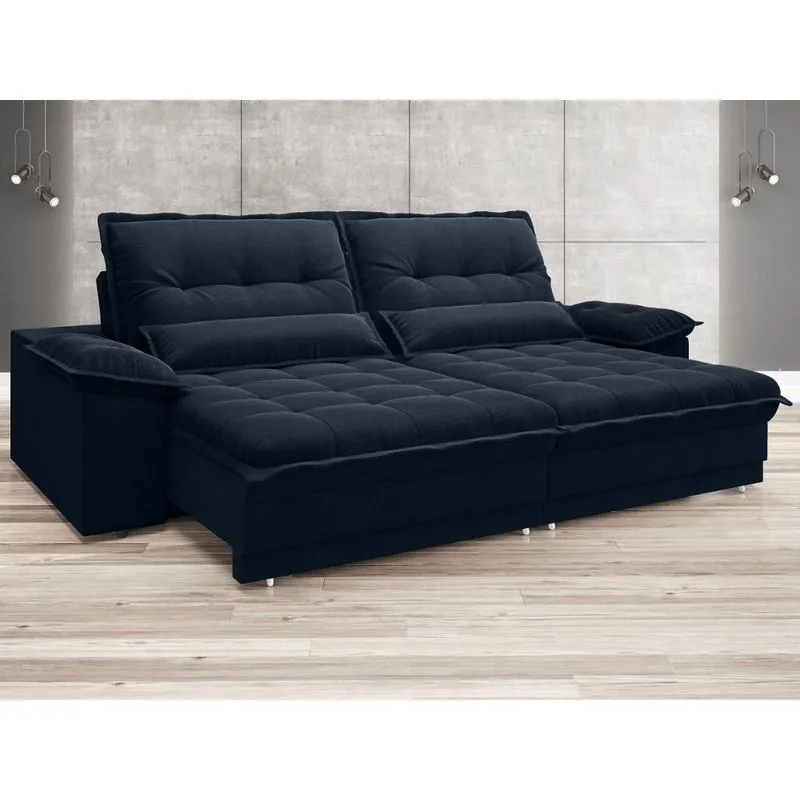 Sofá Bergamo 2,90m Assento Retrátil e Reclinável Velosuede Petróleo - netsofas