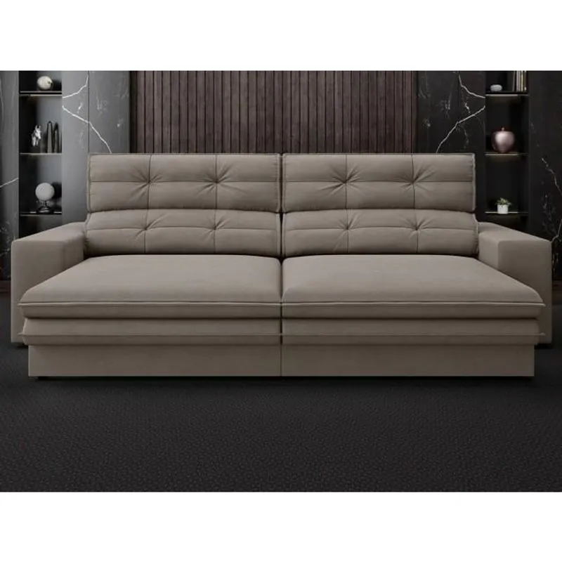 Sofá Pegasus 2,50m Assento Retrátil e Reclinável Velosuede Bege - netsofas