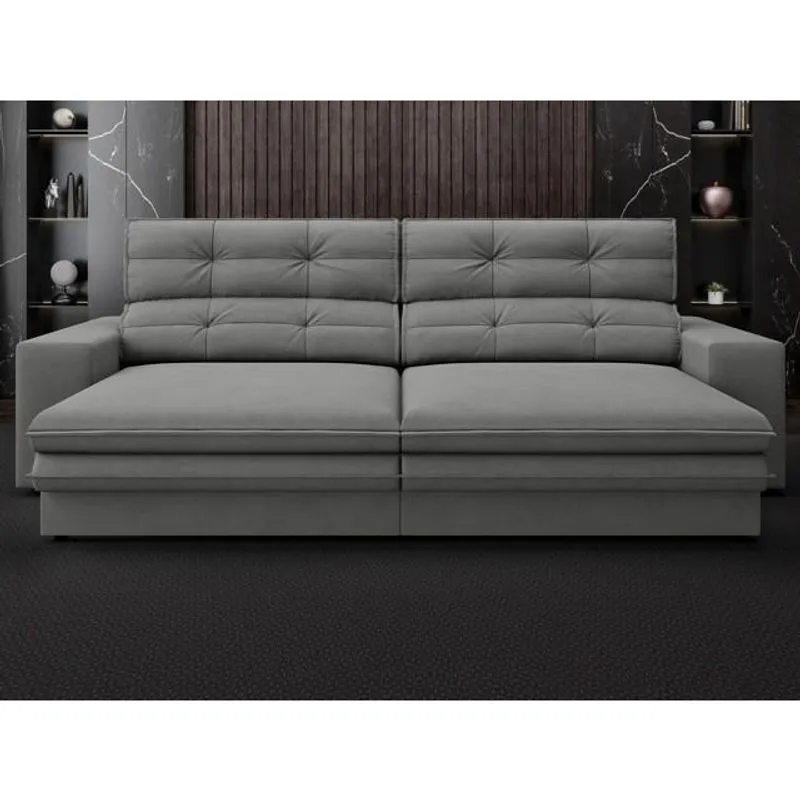 Sofá Pegasus 2,50m Assento Retrátil e Reclinável Velosuede Grafite - netsofas