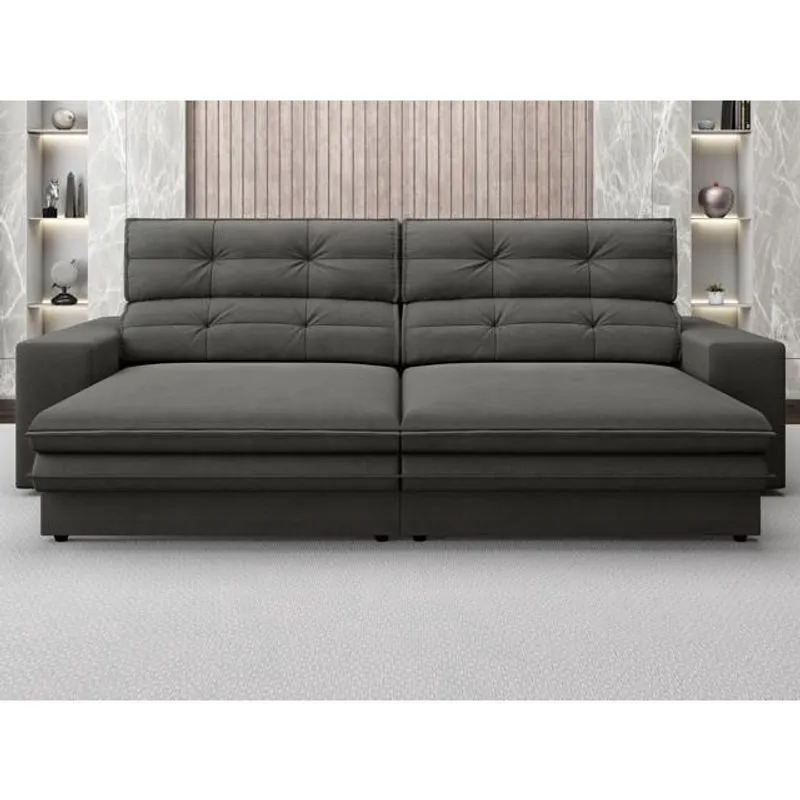 Sofá Pegasus 2,30m Assento Retrátil e Reclinável Velosuede Cinza - netsofas