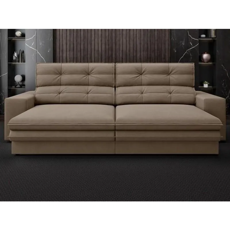 Sofá Pegasus 2,30m Assento Retrátil e Reclinável Velosuede Capuccino - netsofas