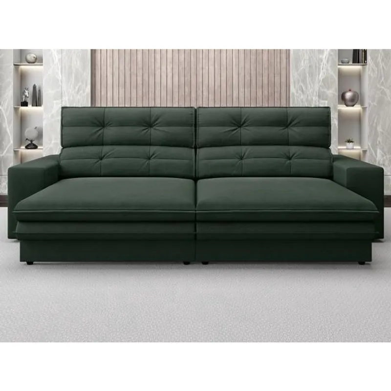 Sofá Pegasus 2,30m Assento Retrátil e Reclinável Velosuede Verde - netsofas