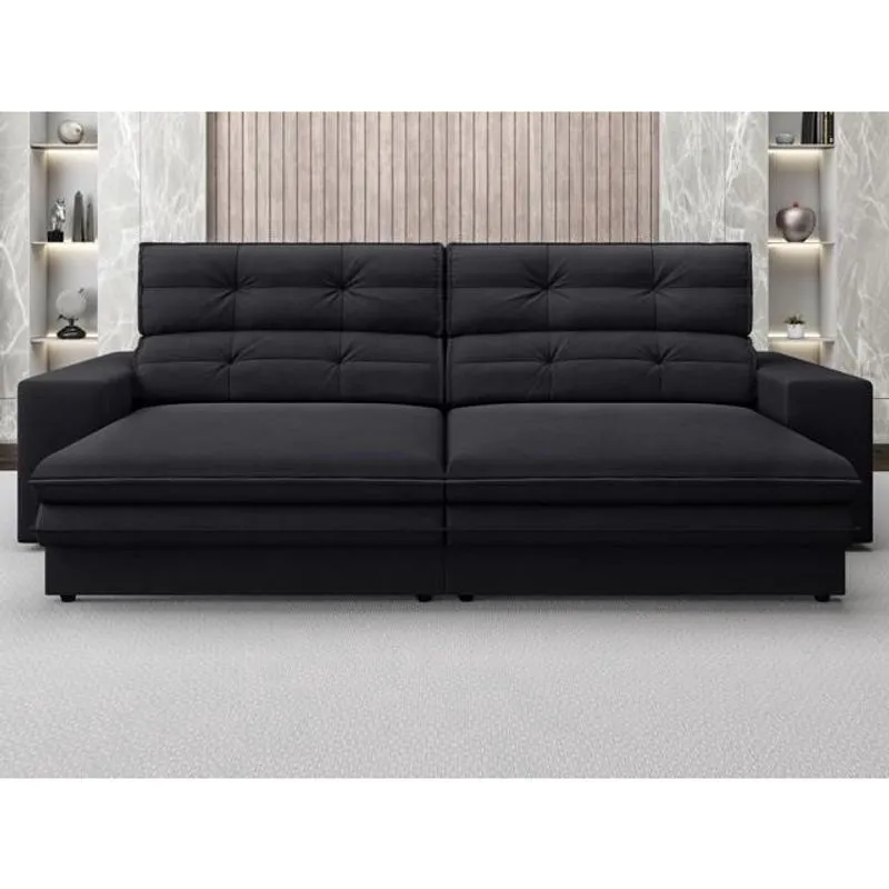 Sofá Pegasus 2,00m Assento Retrátil e Reclinável Velosuede Preto - netsofas