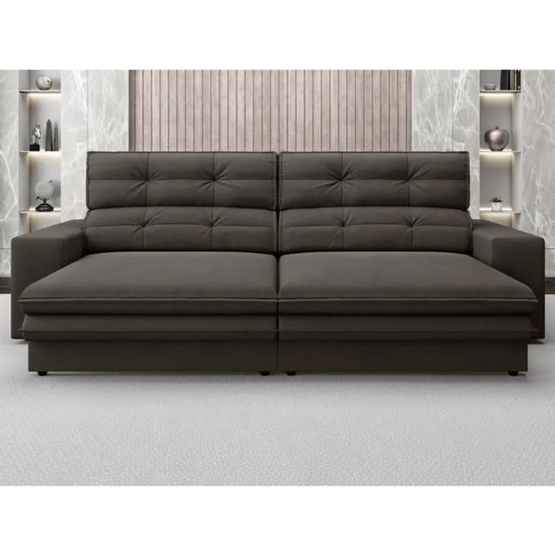 Sofá Pegasus 2,00m Assento Retrátil e Reclinável Velosuede Chocolate - netsofas