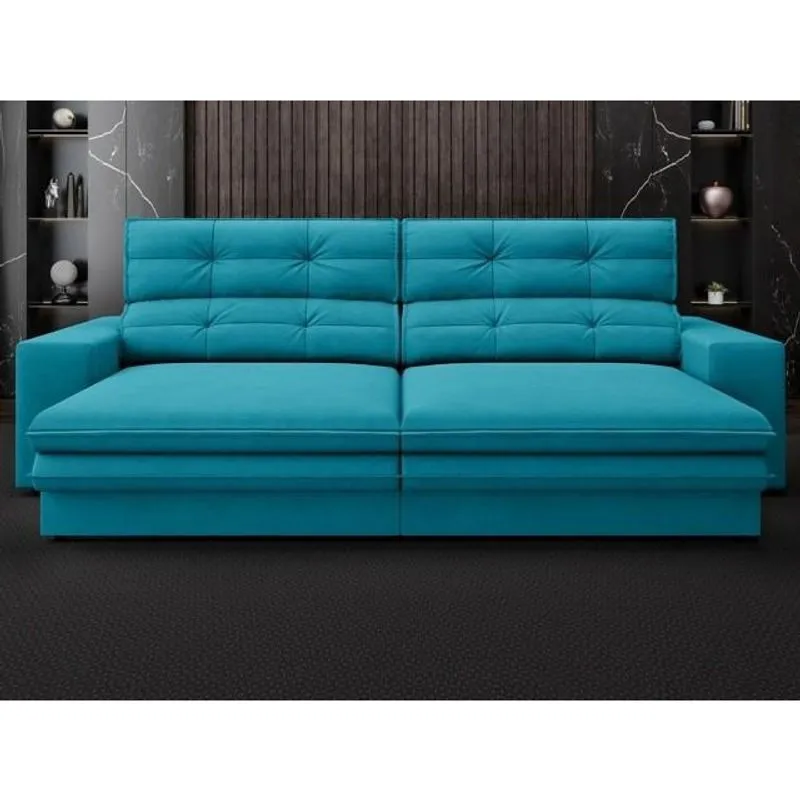 Sofá Pegasus 2,00m Assento Retrátil e Reclinável Velosuede Turquesa - netsofas