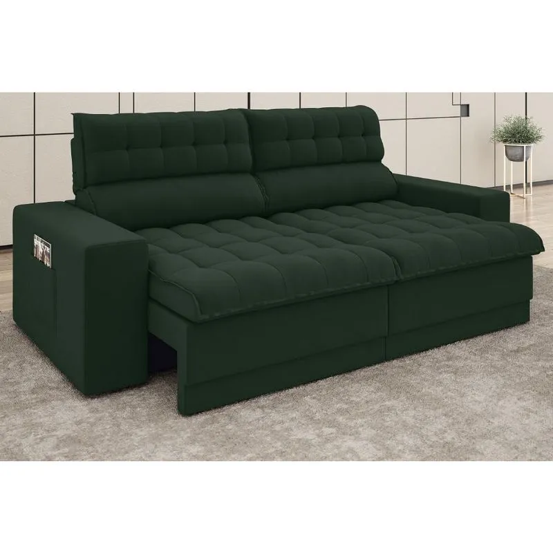 Sofá Omega 2,00m Assento Retrátil e Reclinável Velosuede Verde - netsofas