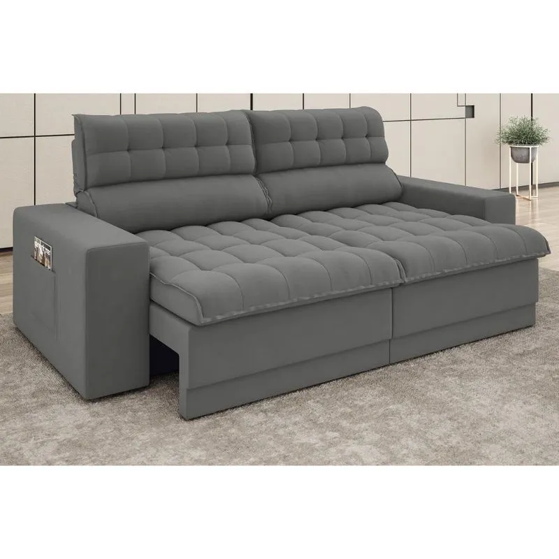 Sofá Omega 2,50m Assento Retrátil e Reclinável Velosuede Grafite - netsofas