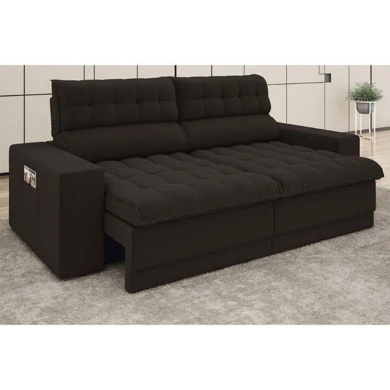 Sofá Omega 2,50m Assento Retrátil e Reclinável Velosuede Chocolate - netsofas