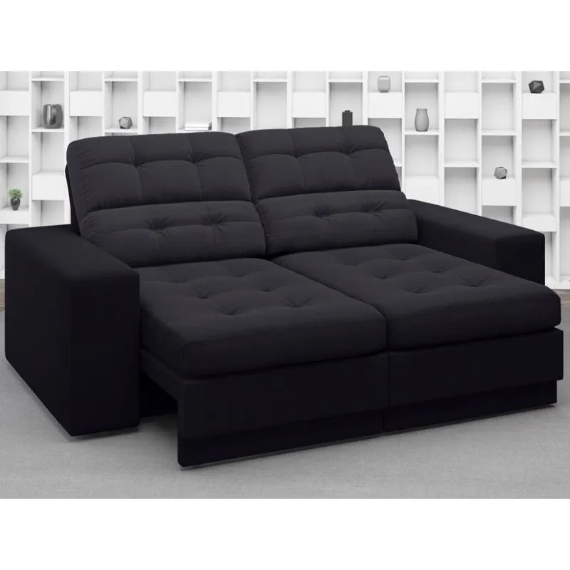 Sofá Jobim 1,70m Assento Retrátil e Reclinável Velosuede Preto - netsofas