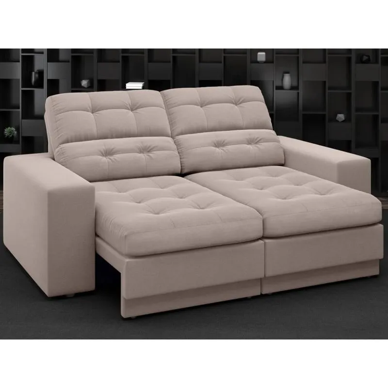 Sofá Jobim 1,70m Assento Retrátil e Reclinável Velosuede Bege - netsofas