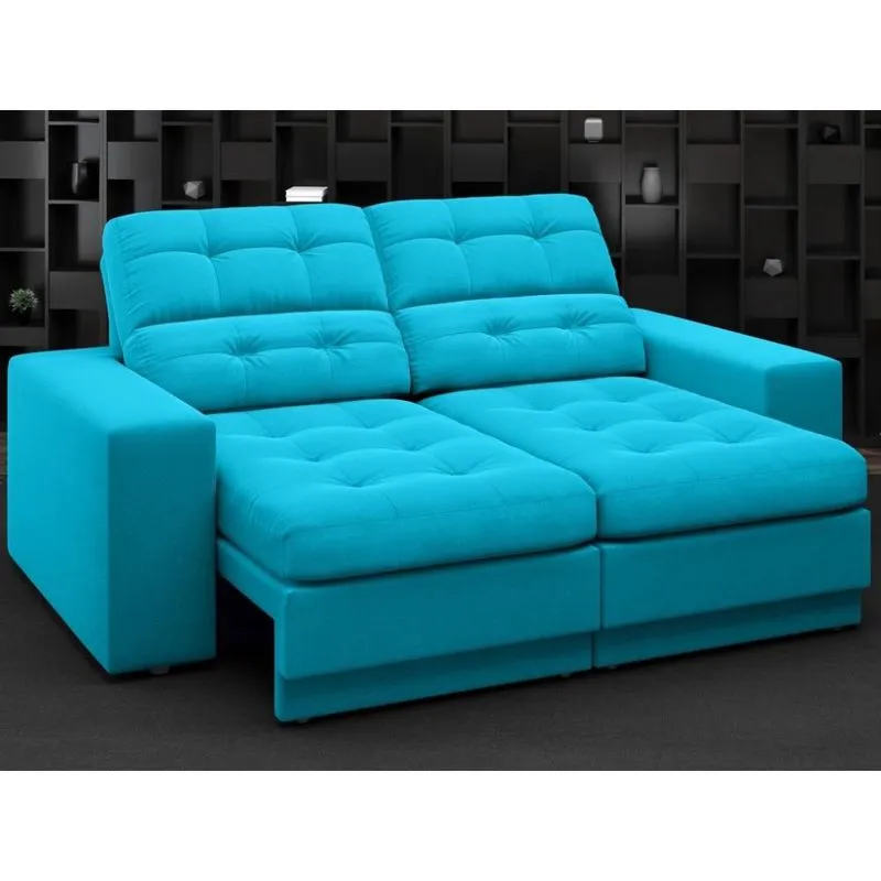 Sofá Jobim 1,70m Assento Retrátil e Reclinável Velosuede Turquesa - netsofas
