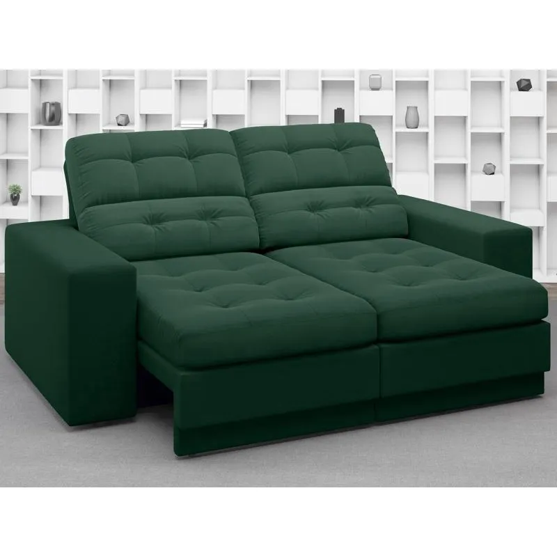 Sofá Jobim 1,70m Assento Retrátil e Reclinável Velosuede Verde - netsofas