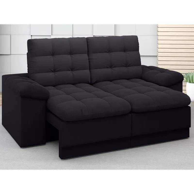 Sofá Confort 1,80m Assento Retrátil e Reclinável Velosuede Preto - netsofas