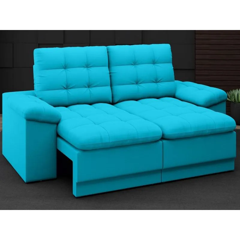 Sofá Confort 1,80m Assento Retrátil e Reclinável Velosuede Turquesa - netsofas