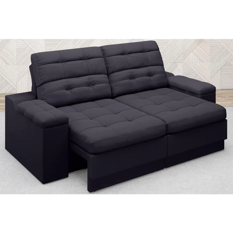Sofá Brunello 1,70m Retrátil e Reclinável Velosuede Preto - netsofas