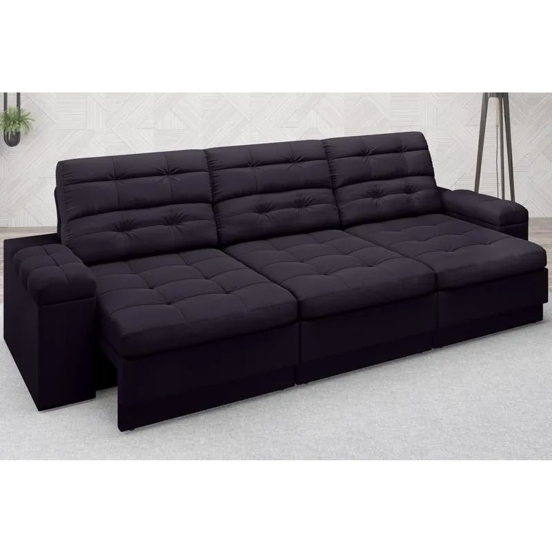 Sofá Brunello 2,05m Retrátil e Reclinável Velosuede Preto - netsofas