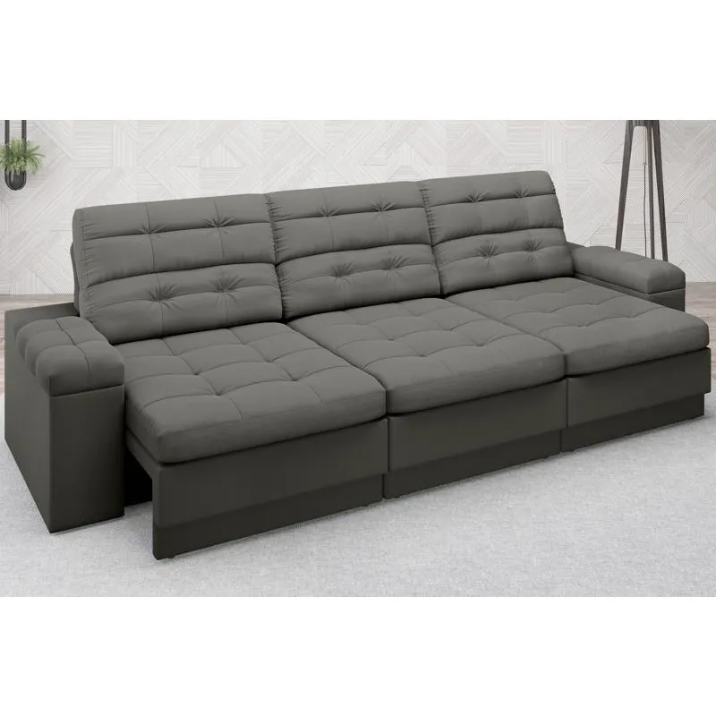 Sofá Brunello 2,05m Retrátil e Reclinável Velosuede Cinza - netsofas