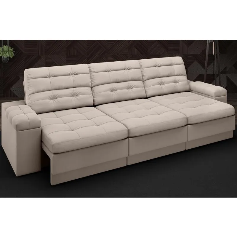 Sofá Brunello 2,05m Retrátil e Reclinável Velosuede Bege - netsofas