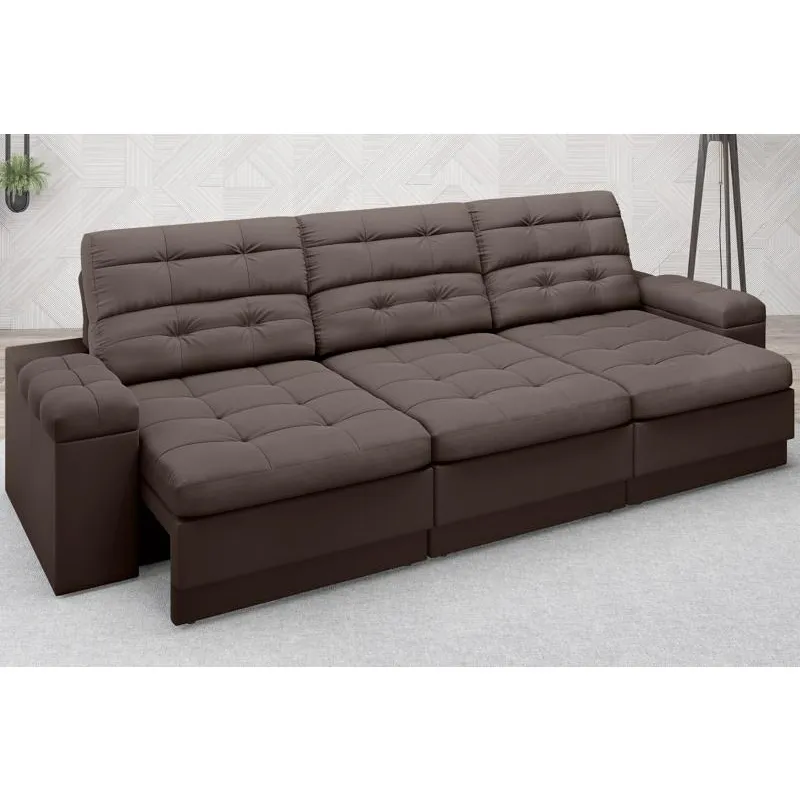 Sofá Brunello 2,05m Retrátil e Reclinável Velosuede Chocolate - netsofas