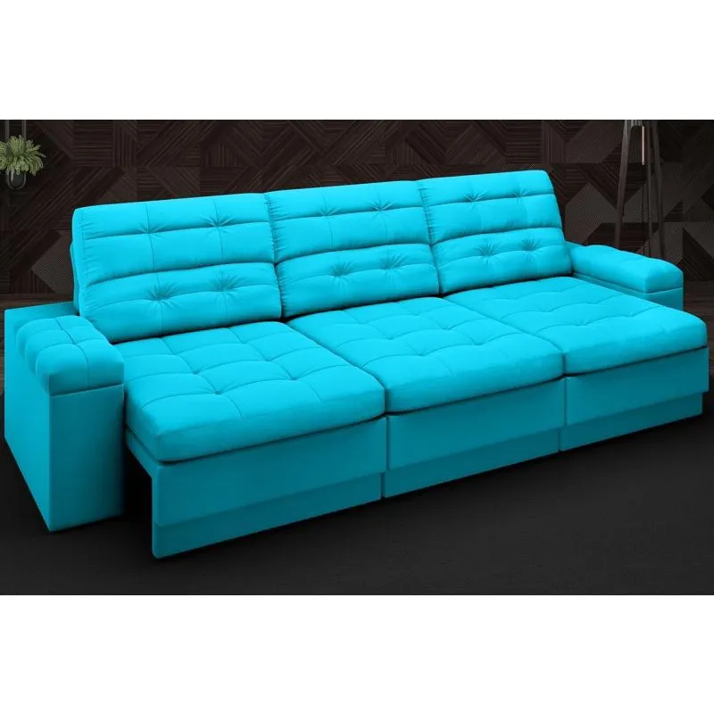 Sofá Brunello 2,05m Retrátil e Reclinável Velosuede Turquesa - netsofas