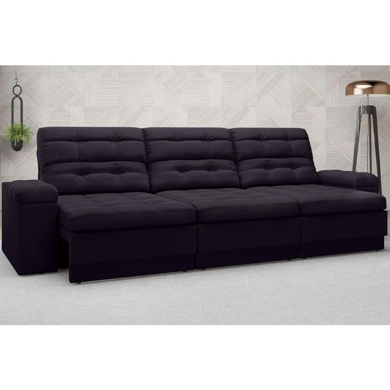 Sofá Brunello 2,30m Retrátil e Reclinável Velosuede Preto - netsofas
