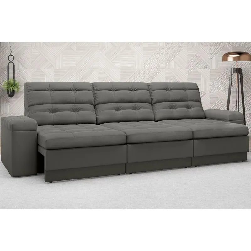 Sofá Brunello 2,30m Retrátil e Reclinável Velosuede Cinza - netsofas