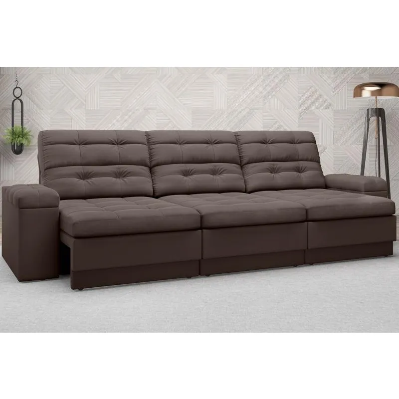 Sofá Brunello 2,30m Retrátil e Reclinável Velosuede Chocolate - netsofas