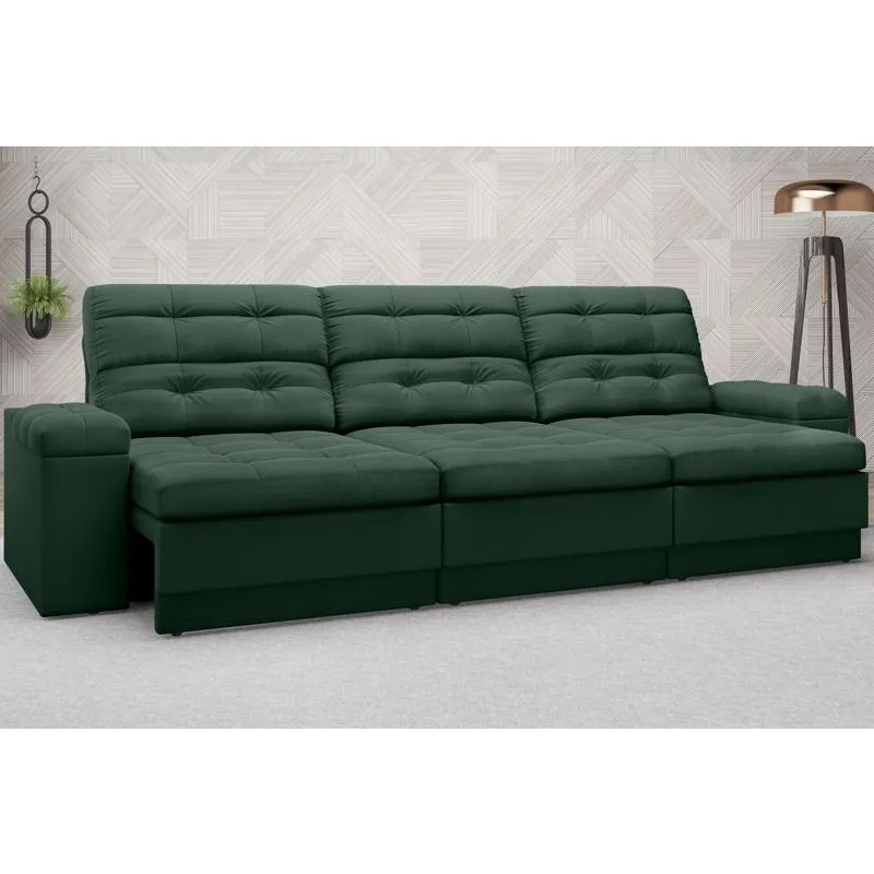Sofá Brunello 2,30m Retrátil e Reclinável Velosuede Verde - netsofas