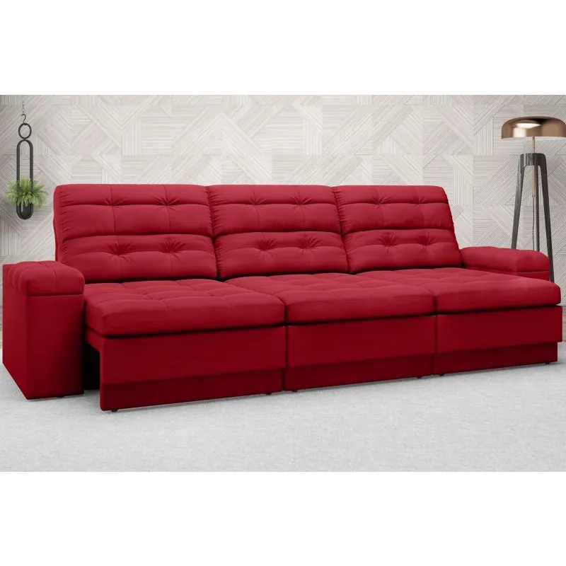 Sofá Brunello 2,30m Retrátil e Reclinável Velosuede Vermelho - netsofas