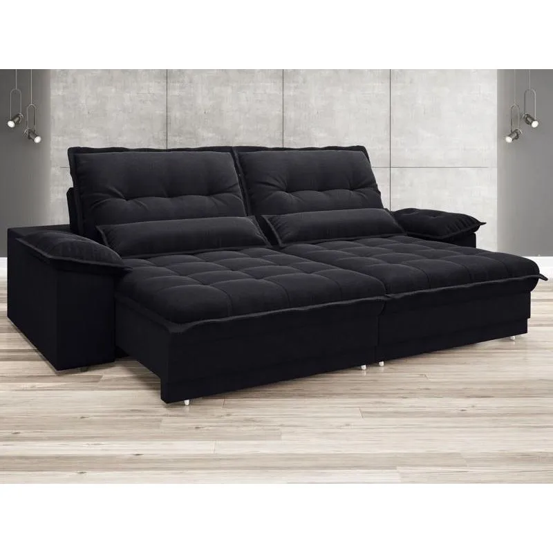 Sofá Bergamo 1,90m Retrátil E Reclinável Velosuede Preto - Netsofas