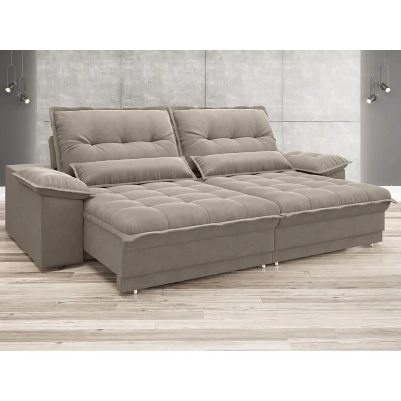 Sofá Bergamo 1,90m Retrátil E Reclinável Velosuede Bege - Netsofas