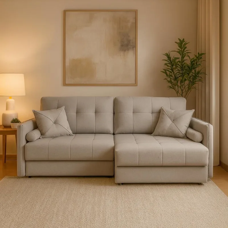 Sofá-Cama Casal Sem Caixa 3 Lugares Prime Linho Cinza 230 cm