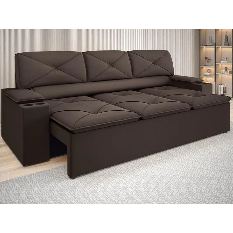 Sofá com Porta Copos Retrátil e Reclinável Pop 2,05m Velosuede Chocolate - netsofas