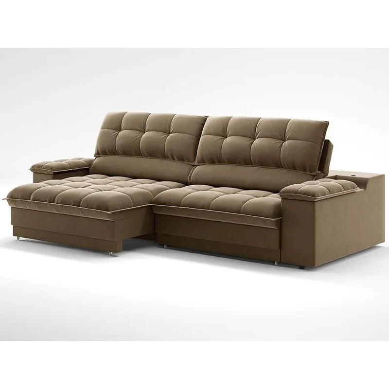 Sofá Retrátil e Reclinável Modern Helen Veludo Castor 3 Lugares 210 cm