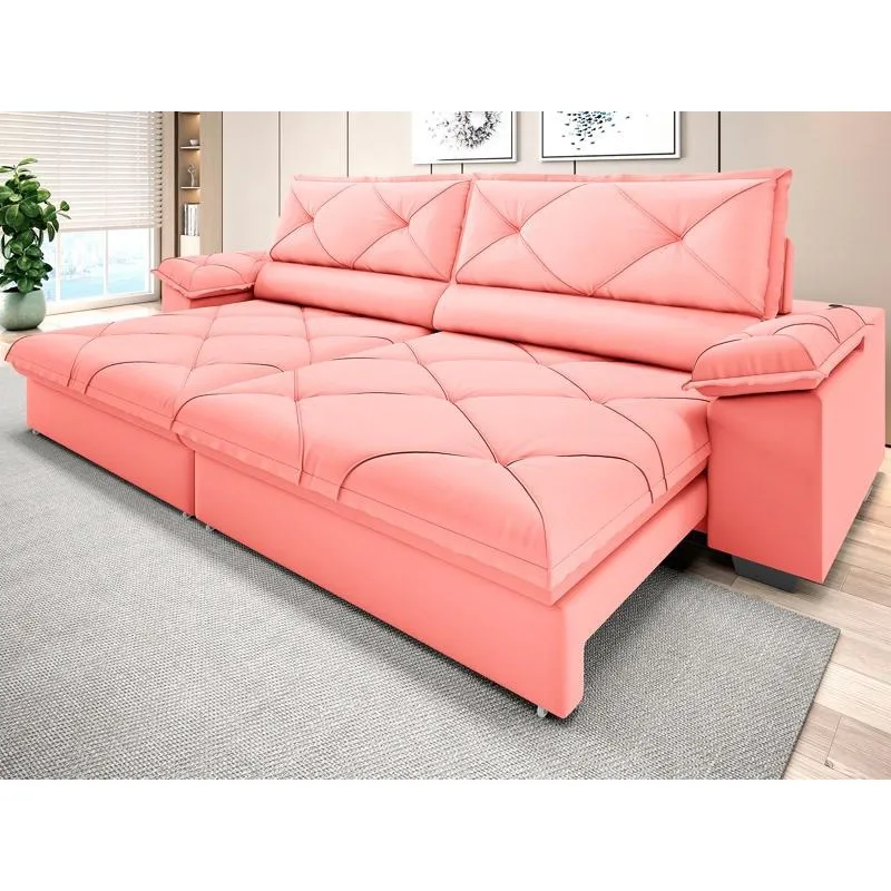 Sofá com Carregador USB e Molas no Assento Retrátil Reclinável Nice 2,10m Velosuede - netsofas