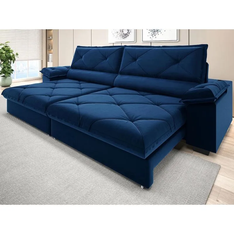 Sofá com Carregador USB e Molas no Assento Retrátil Reclinável Nice 2,50m Veludocristal - netsofas