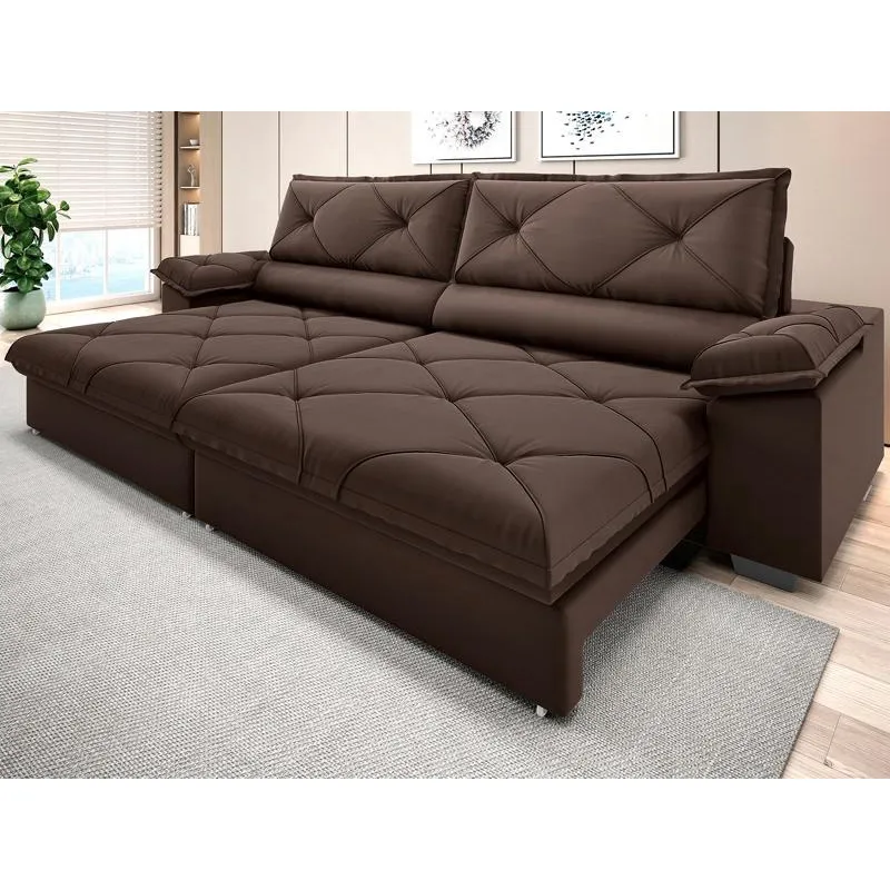 Sofá com Carregador USB e Molas no Assento Retrátil Reclinável Nice 2,90m Velosuede - netsofas