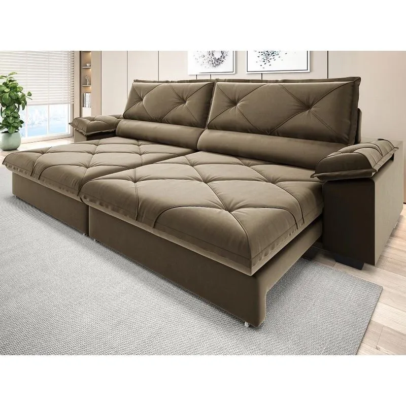 Sofá com Carregador USB e Molas no Assento Retrátil Reclinável Nice 2,90m Veludocristal - netsofas