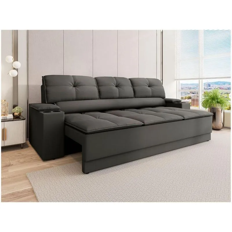 Sofá Retrátil e Reclinável Next Sofás Up 3 Lugares Madeira Maciça Velosuede Cinza
