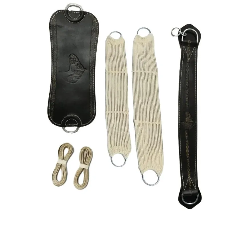 Kit 6x Peças Chincha Travessão Para Cavalo 100% Couro Preto
