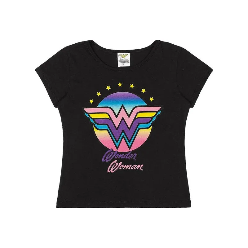 Blusa infantil mulher maravilha manga curta algodão