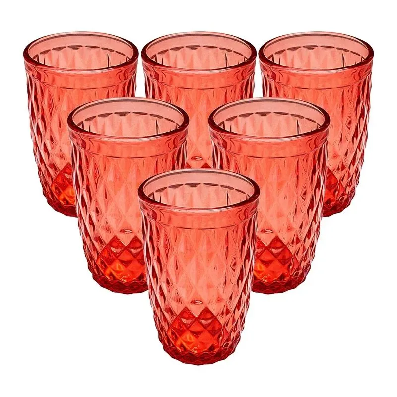 Copos de Vidro Conjunto 6 Peças Bico de Abacaxi Vermelho 360ml - Casambiente