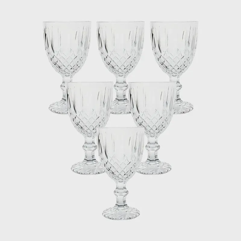 Conjunto de 6 Taças em Vidro Barroco Transparente 350 ml - Casambiente