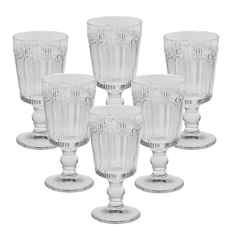 Conjunto De 6 Taças Em Vidro Transparente Flowers 260ml