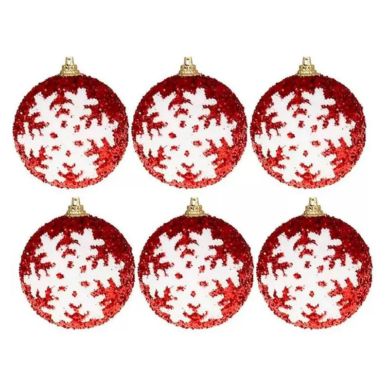 Bolas Natal Vermelhas Glitter E Floco Neve 7cm 6 Peças