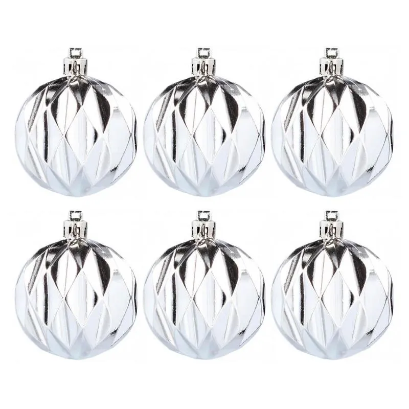 Bolas Natal Pratas Brilhante Geométricas 6cm 6 Peças